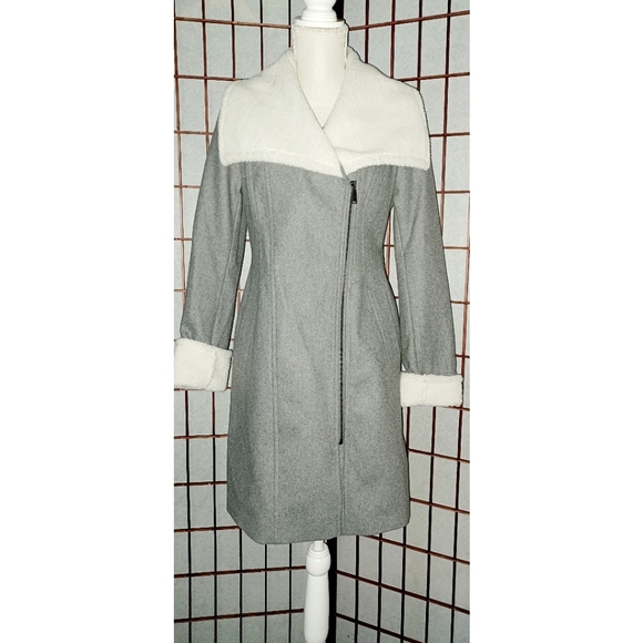 Dkny Wool-Blend Faux Fur Trim Collar Coat - Picture 16 of 16